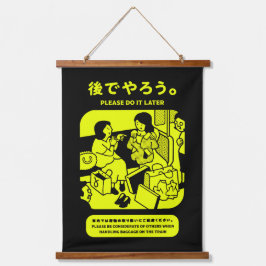 Öffentliche Werbung in der japanischen U-Bahn in T Wandteppich Mit Holzrahmen