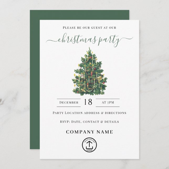 Office Christmas Party Holiday Vintage Elegant Einladung (Vorne/Hinten)