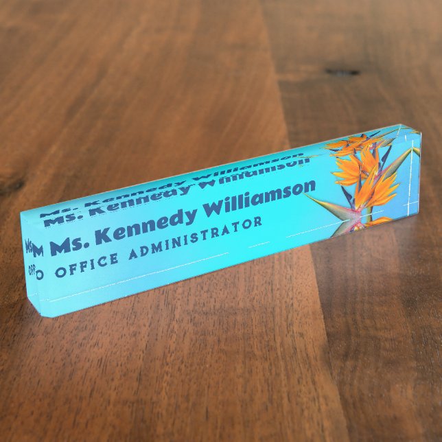Office Desk Name Plate Aqua Bird of Paradise Namensplakette (Seite)
