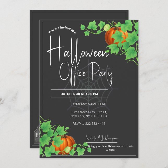 Office Halloween Einladungen Black Card (Vorne/Hinten)