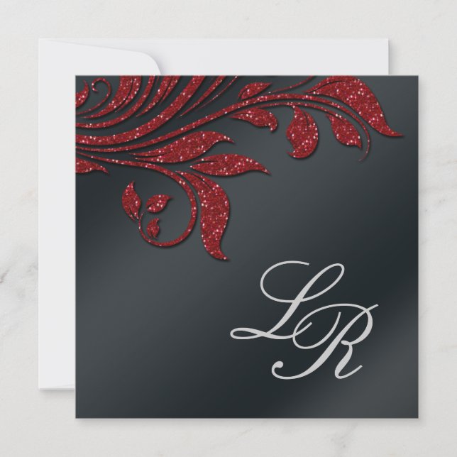 Office Party Sparkle Leaf Red Black Einladung (Vorderseite)