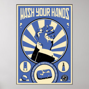 Office-Propaganda: Hände waschen (blau) Poster
