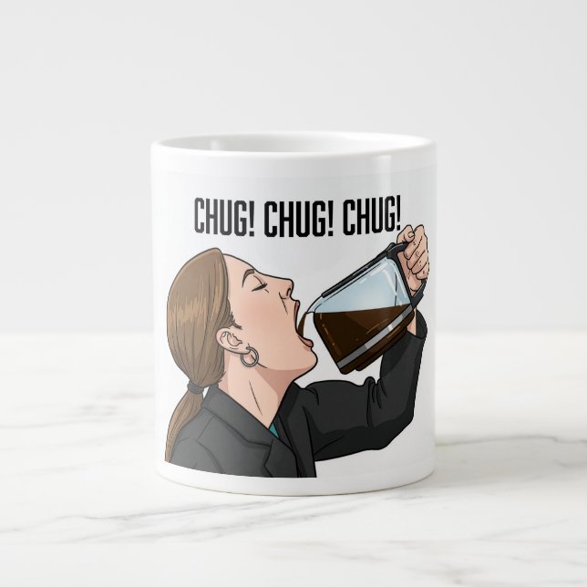 Office Woman Chugging Coffee From Pot Humor Jumbo-Tasse (Vorderseite)