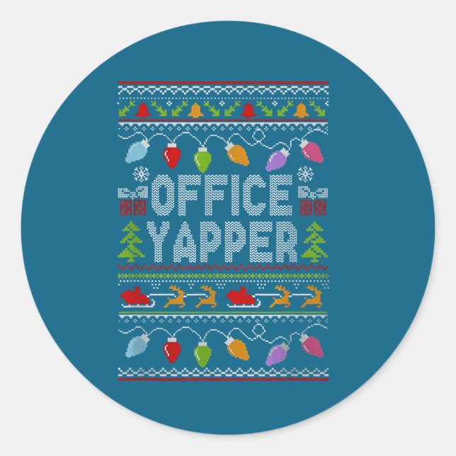 Office Yapper Ugly Sweater Christmas  Runder Aufkleber (Vorderseite)