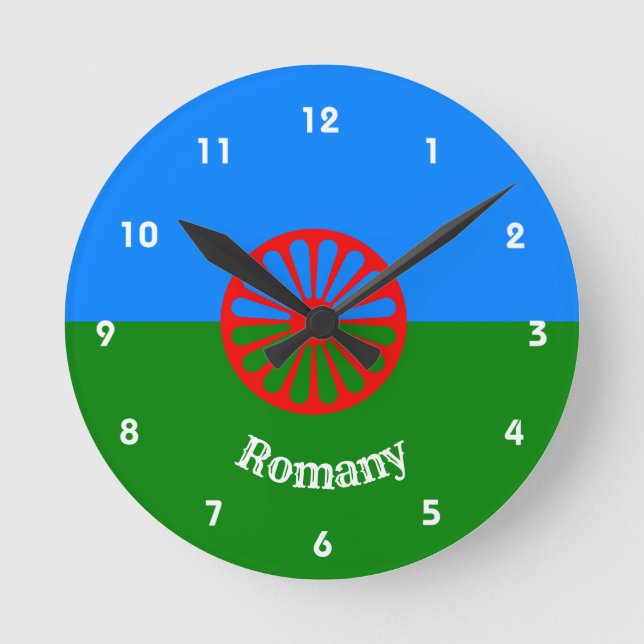 Official Romany flag Round Clock Runde Wanduhr (Vorderseite)
