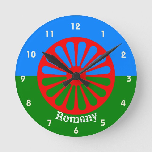 Official Romany flag Round Clock Runde Wanduhr (Vorderseite)