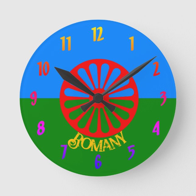 Official Romany flag Round Clock Runde Wanduhr (Vorderseite)