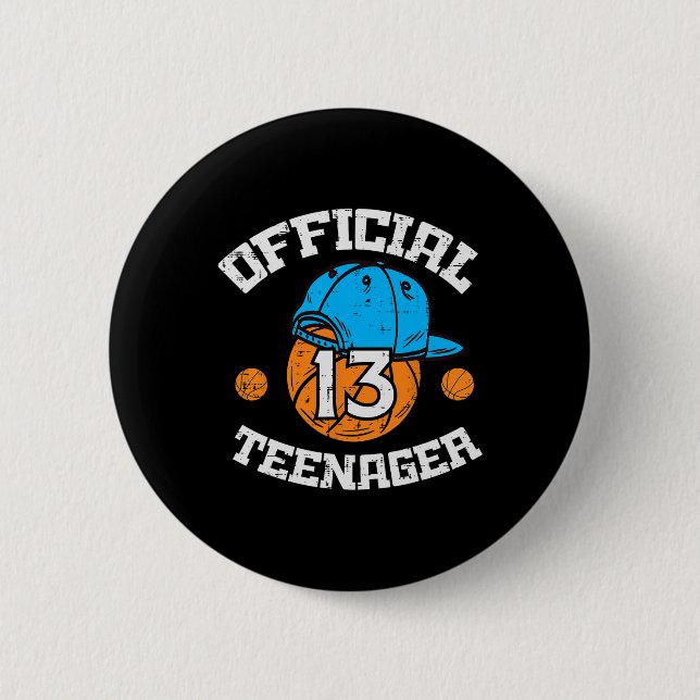 Official Teenager 13 Sketll Cap 13th Birthday Bday Button (Vorderseite)