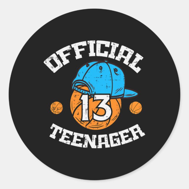 Official Teenager 13 Sketll Cap 13th Birthday Bday Runder Aufkleber (Vorderseite)