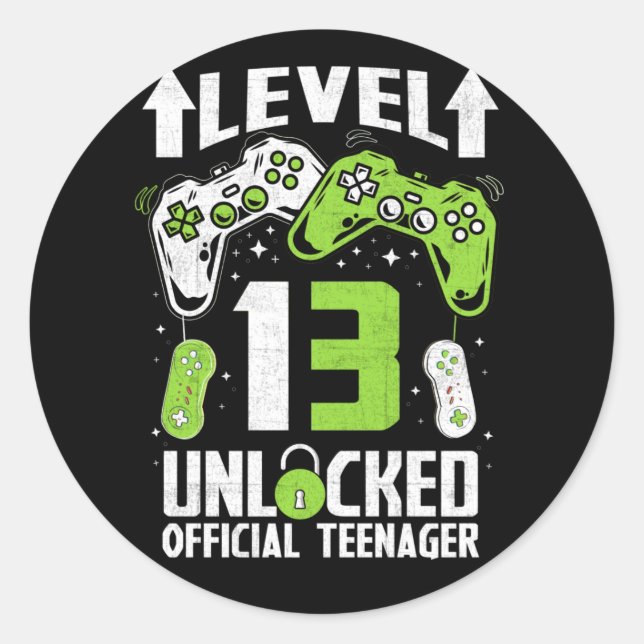 Official Teenager 13th Birthday Level 13 Unlocked Runder Aufkleber (Vorderseite)