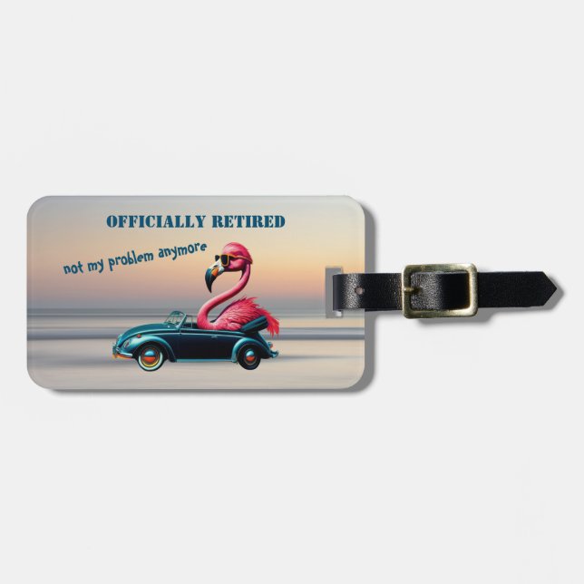 Offiziell ermüdet rosa Flamingo in Cabriolet Gepäckanhänger (Vorderseite horizontal)