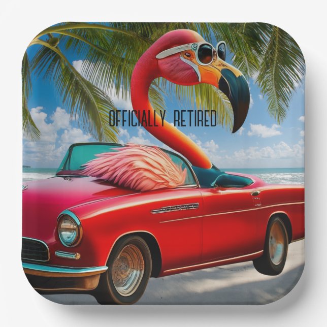 Offiziell erschöpft Flamingo & Convertible am Stra Pappteller (Vorderseite)