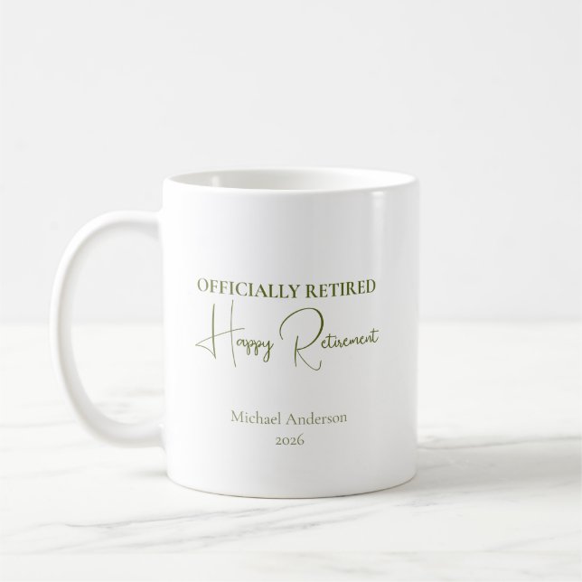 Offiziell im Ruhestand Ruhestandsgeschenk Kaffeetasse (Links)