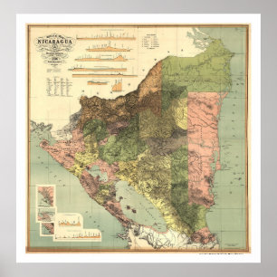 Offizielle Karte Nicaraguas 1898 Poster