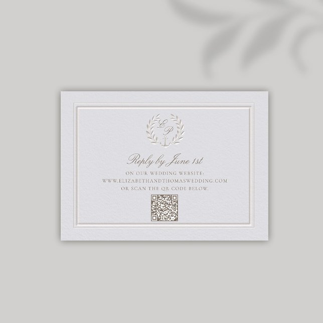 Offizielle QR-Hochzeitsreaktion eines Ankerschwert (nautical wedding QR RSVP modern classic formal traditional faux embossed anchor crest monograms)
