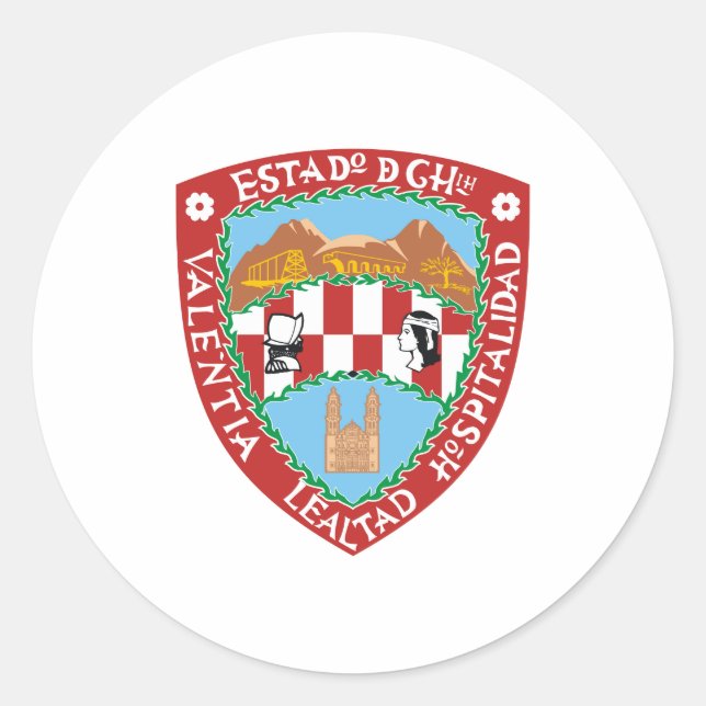 Offizieller Wappen des mexikanischen Chihuahua-Sym Runder Aufkleber (Vorderseite)