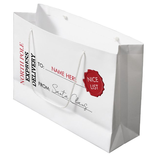 Offizieller Weihnachtsgeschenk aus dem Nordpol Große Geschenktüte (Vorderseite Schrägansicht)