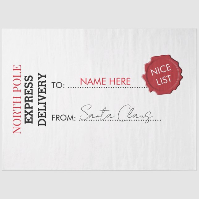 Offizieller Weihnachtsgeschenk aus dem Nordpol Seidenpapier (Vorderseite)