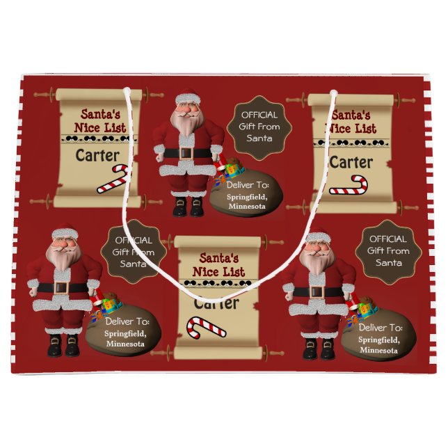 Offizielles Geschenk von Santa mit Namen und Stand Große Geschenktüte (Vorderseite)