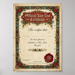 Offizielles Nice List-Zertifikat — Vintage-Santa 5 Poster
