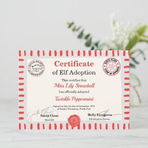 Offizielles Nordpol-Elfen-Adoptionszertifikat Einladung