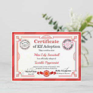 Offizielles Nordpol-Elfen-Adoptionszertifikat Einladung