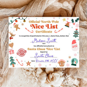 Offizielles Nordpol-Nice-List-Zertifikat Santa Einladung