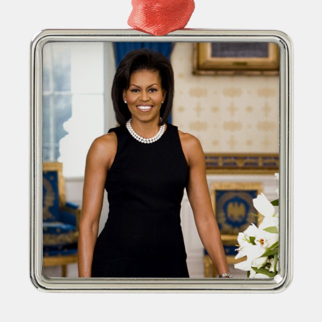 Offizielles Porträt erster Dame Michelle Obama Silbernes Ornament (Vorne)