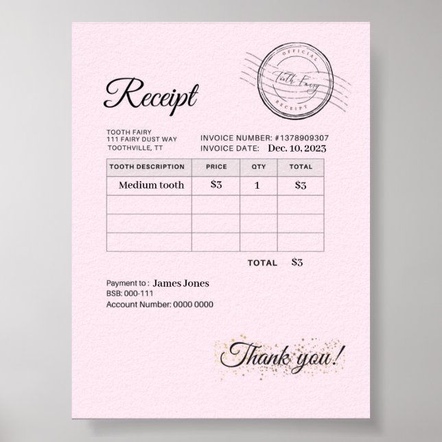 Offizielles Siegel Zahnseide-Kissengeld erhalten Poster (Vorne)