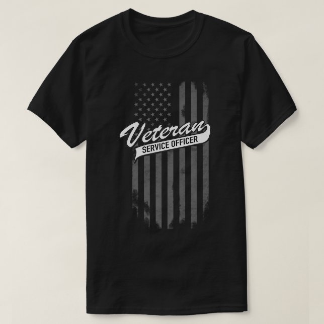 Offizier des Veteranen-Dienstes mit US-Flagge T-Shirt (Design vorne)