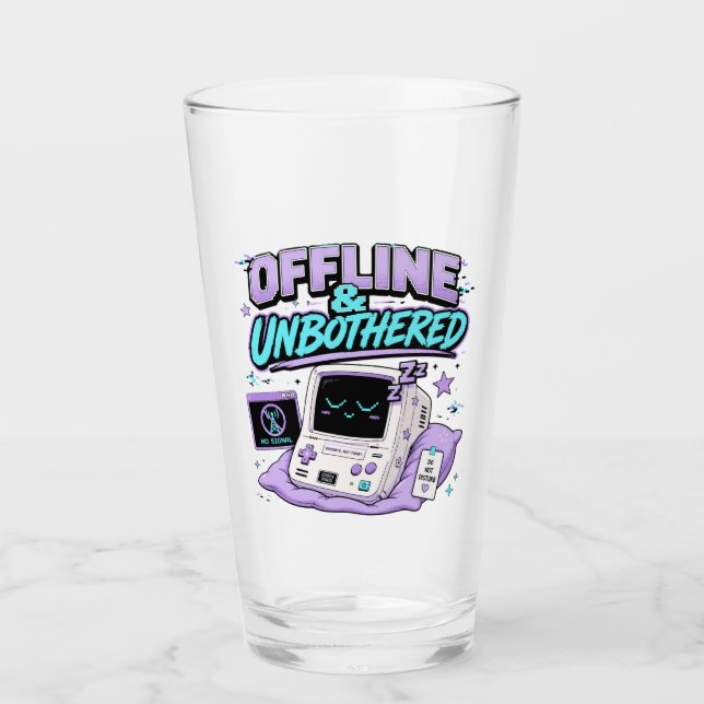 Offline und ungestört Retro Aufkleber Glas (Vorderseite)