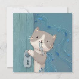 Öffnen: Katze mit Schlüssel Einladung