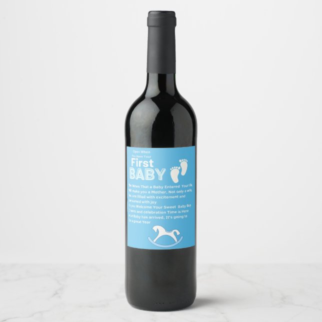 Öffnen mit neuem Baby Boy Wine Label Weinetikett (Vorderseite)