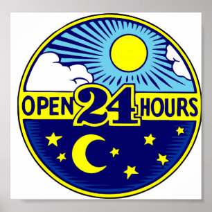 Öffnen Sie 24 Stunden Sun und Mond Poster