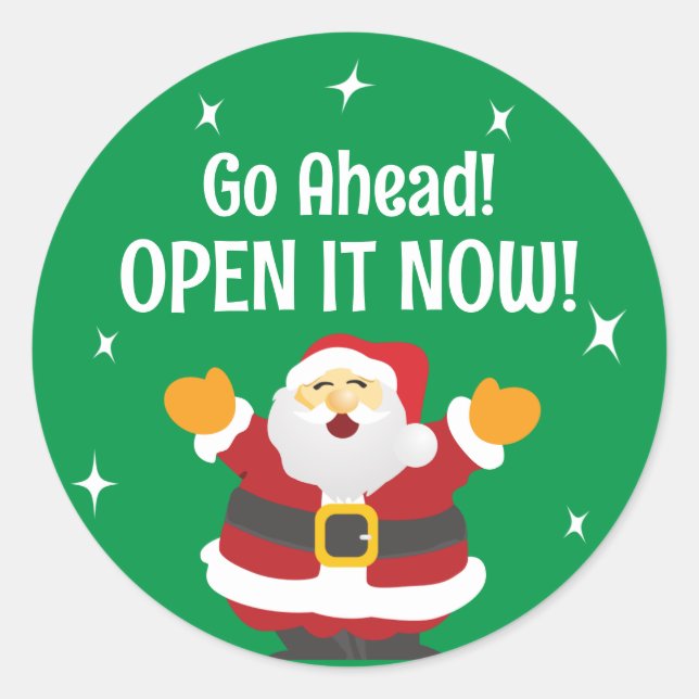 Öffnen Sie es jetzt Paket mit Weihnachten Weihnach Runder Aufkleber (Vorderseite)