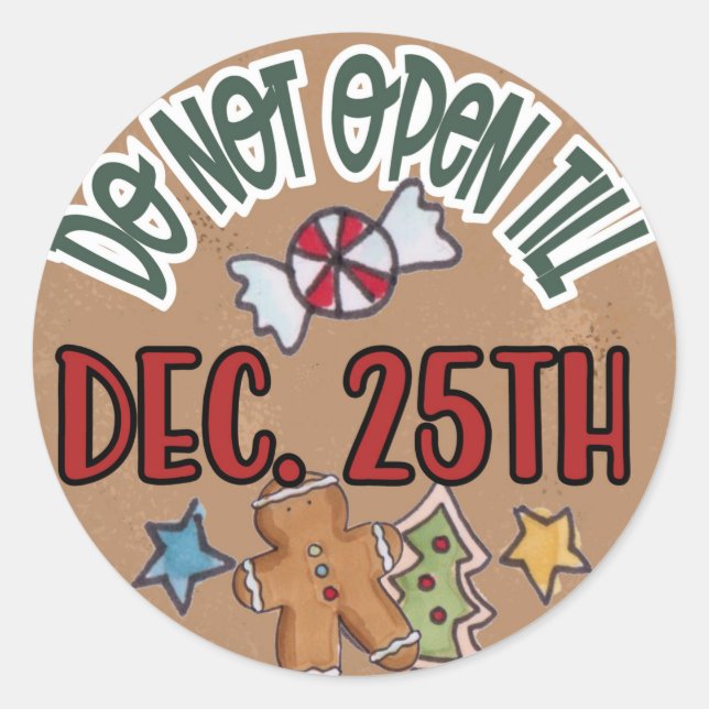 Öffnen Sie nicht bis zum 25. Dezember. Runder Aufkleber (Vorderseite)