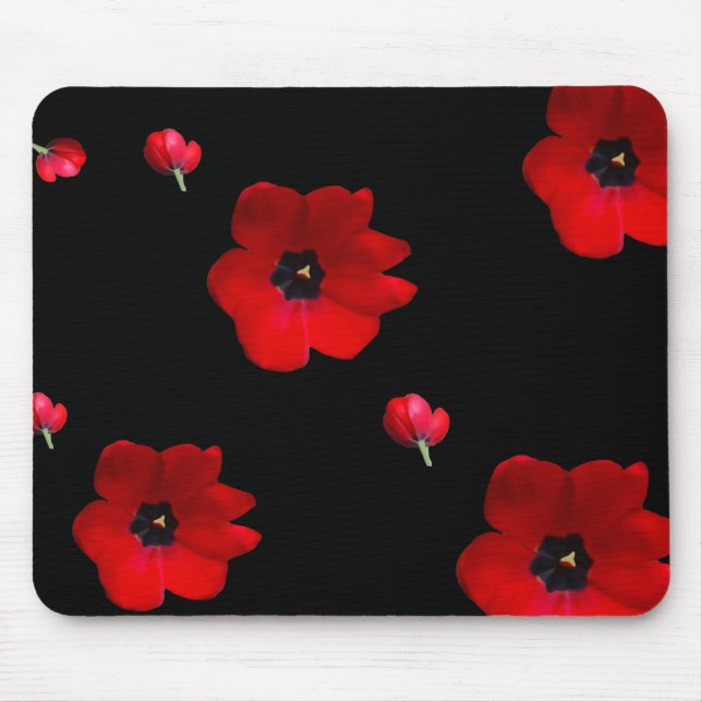 Öffnen Sie rote Tulpen auf schwarzer Mausunterlage Mousepad (Vorne)