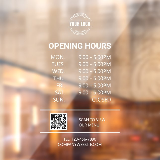 Öffnungszeit des White Office, Firmenlogo, QR-Code Fensteraufkleber (Blatt 2)