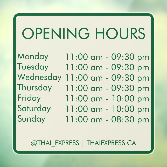 Öffnungszeiten - 30.5 x 30.5 - Englisch Window Cli Fensteraufkleber (Blatt 3)