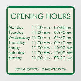 Öffnungszeiten - 30.5 x 30.5 - Englisch Window Cli Fensteraufkleber