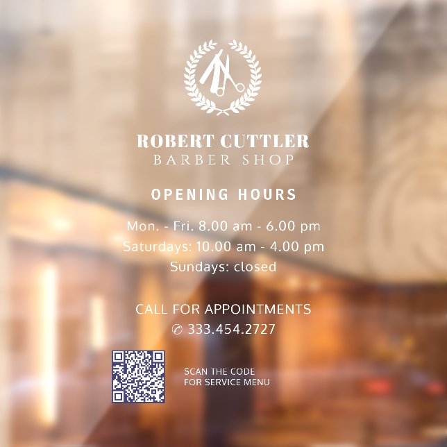 Öffnungszeiten des Friseur-Shops - Logo QR CODE Fensteraufkleber (Blatt 2)