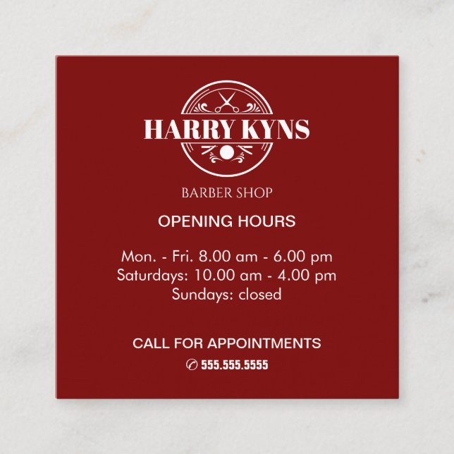 Öffnungszeiten des Friseursalons Quadratische Visitenkarte (Vorderseite)