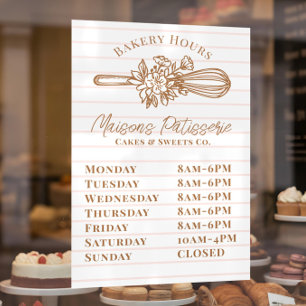 Öffnungszeiten des Pink Stripe Floral Whisk Bakery Fensteraufkleber