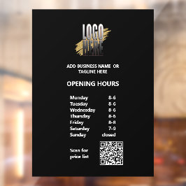 Öffnungszeiten des weißen Textes mit QR-Code und L Fensteraufkleber