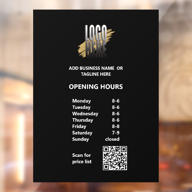 Öffnungszeiten des weißen Textes mit QR-Code und L Fensteraufkleber (Blatt 2)