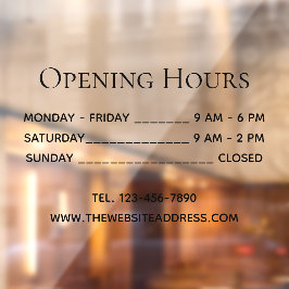 Öffnungszeiten Einfache Schwarz-Text-Zeiten Telefo Fensteraufkleber