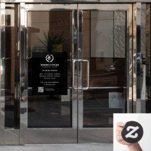 Öffnungszeiten Friseursalon individuelles Logo QR  Fensteraufkleber