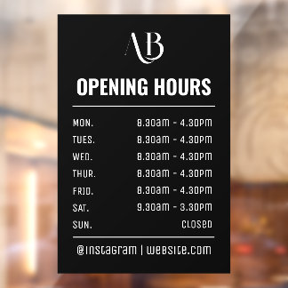 Öffnungszeiten für Monogramm-Logos Fensteraufkleber