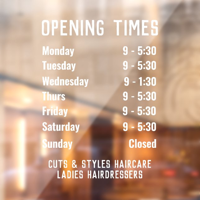 Öffnungszeiten im Shop oder Öffnungszeiten Fensteraufkleber (Blatt 2)