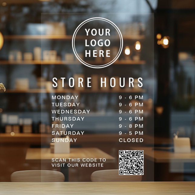 Öffnungszeiten Logo Erstelle Deinen QR-Code Fensteraufkleber (Business Hours Logo Create Your QR Code Window Cling)